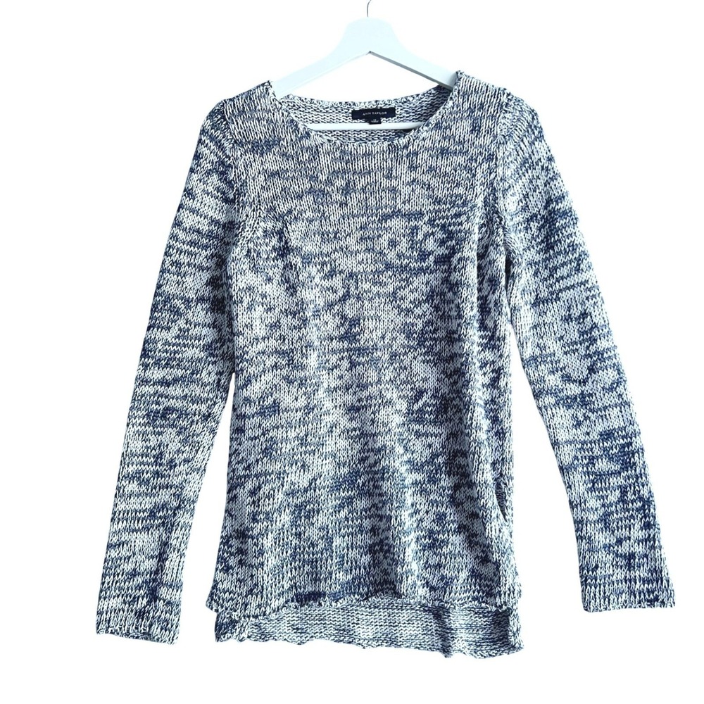 Ann Taylor Blue & White Linen Blend Crew Neck Sweater Womens Medium